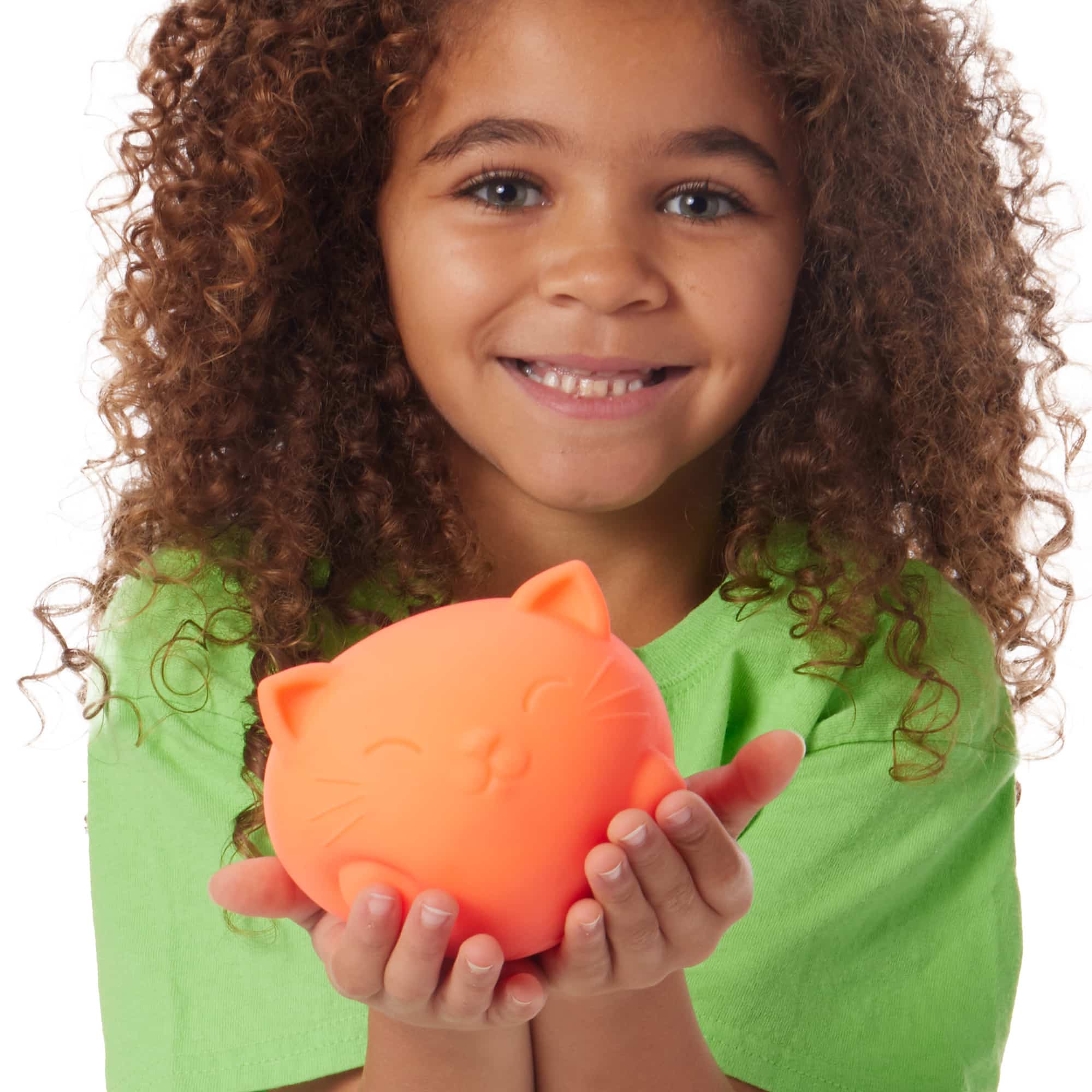 NeeDoh Super Cool Cats S3 - Lifestyle with girl holding orange Super Cool Cat