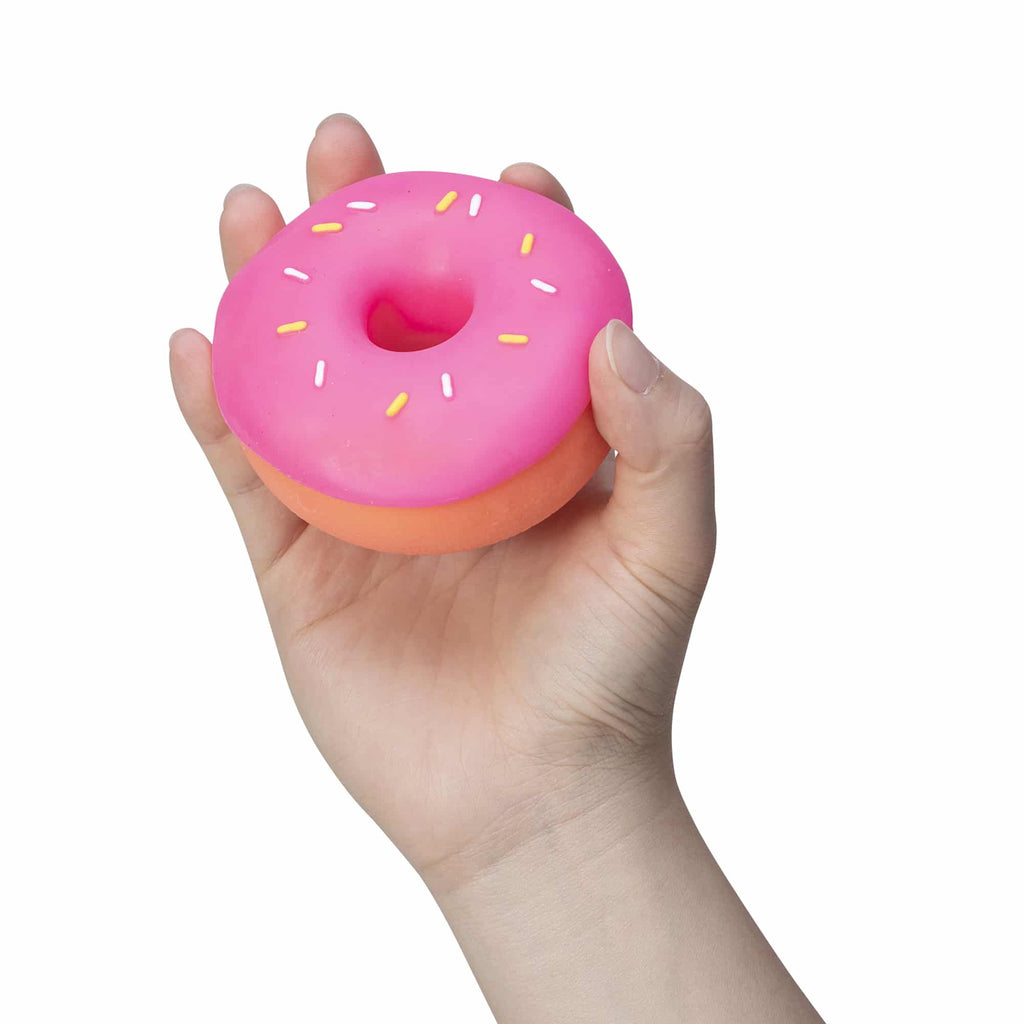 NeeDoh Dohnuts V7 Orange with Prink Frosting and Sprinkles in Hand