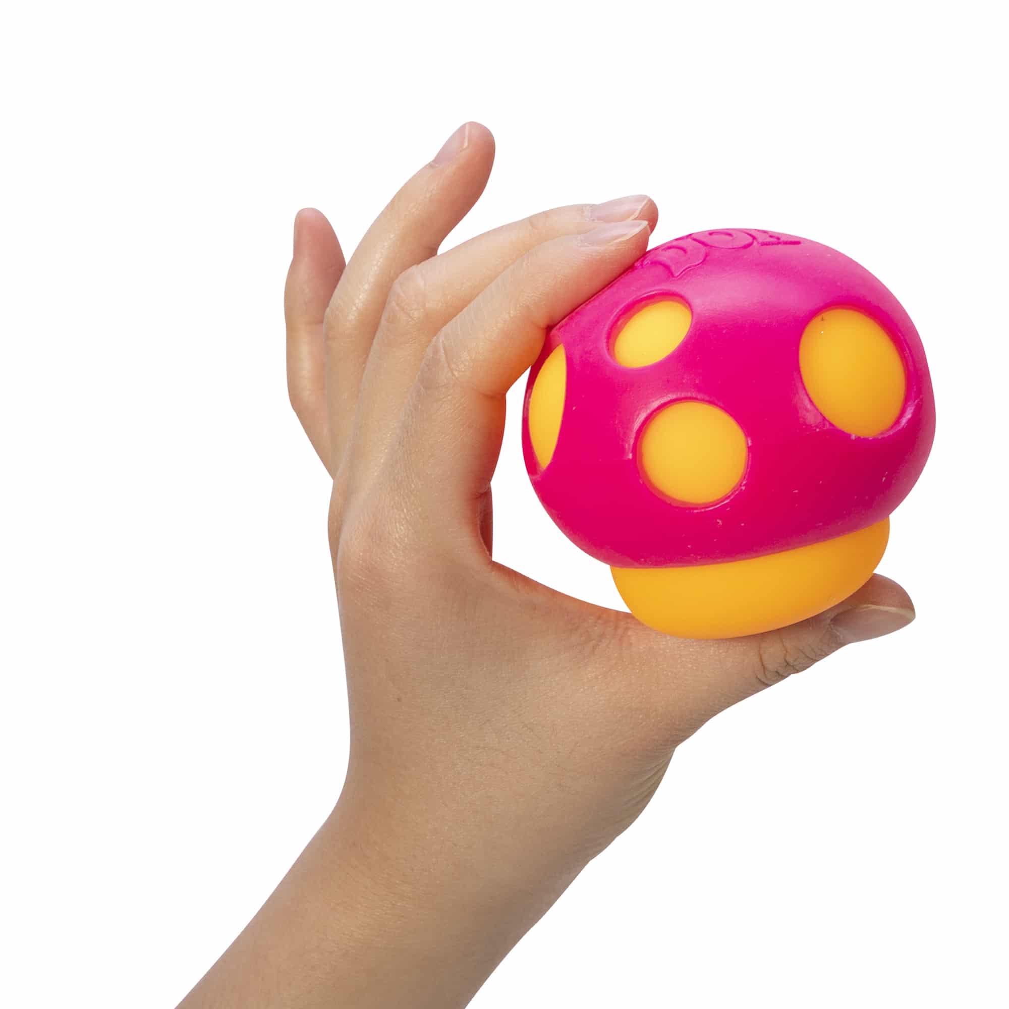 NeeDoh Groovy Shroom J3 - Hand Holding Orange with Pink Top Mushroom