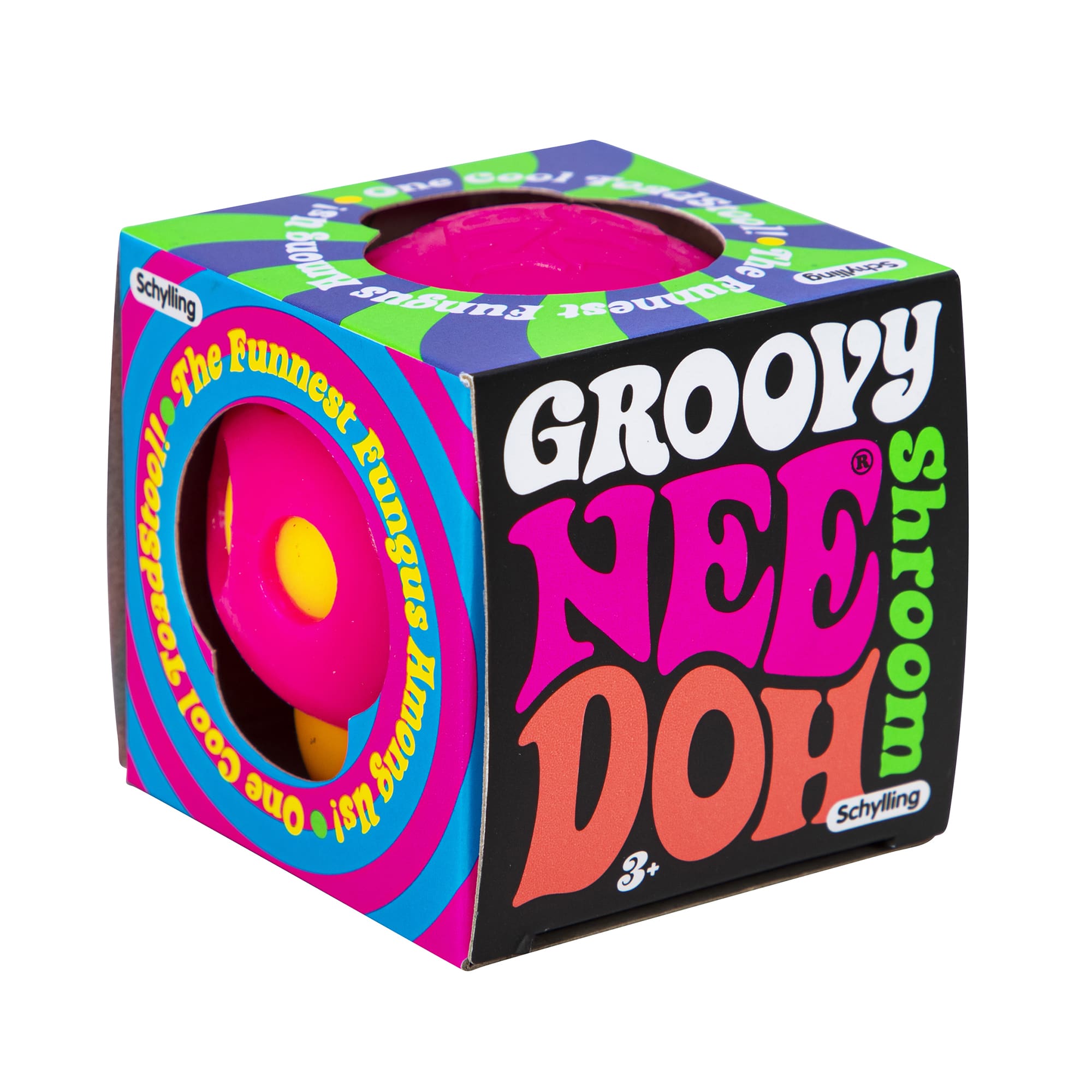 NeeDoh Groovy Shroom J3 - Package Angle Right - Orange with Pink Top Mushroom