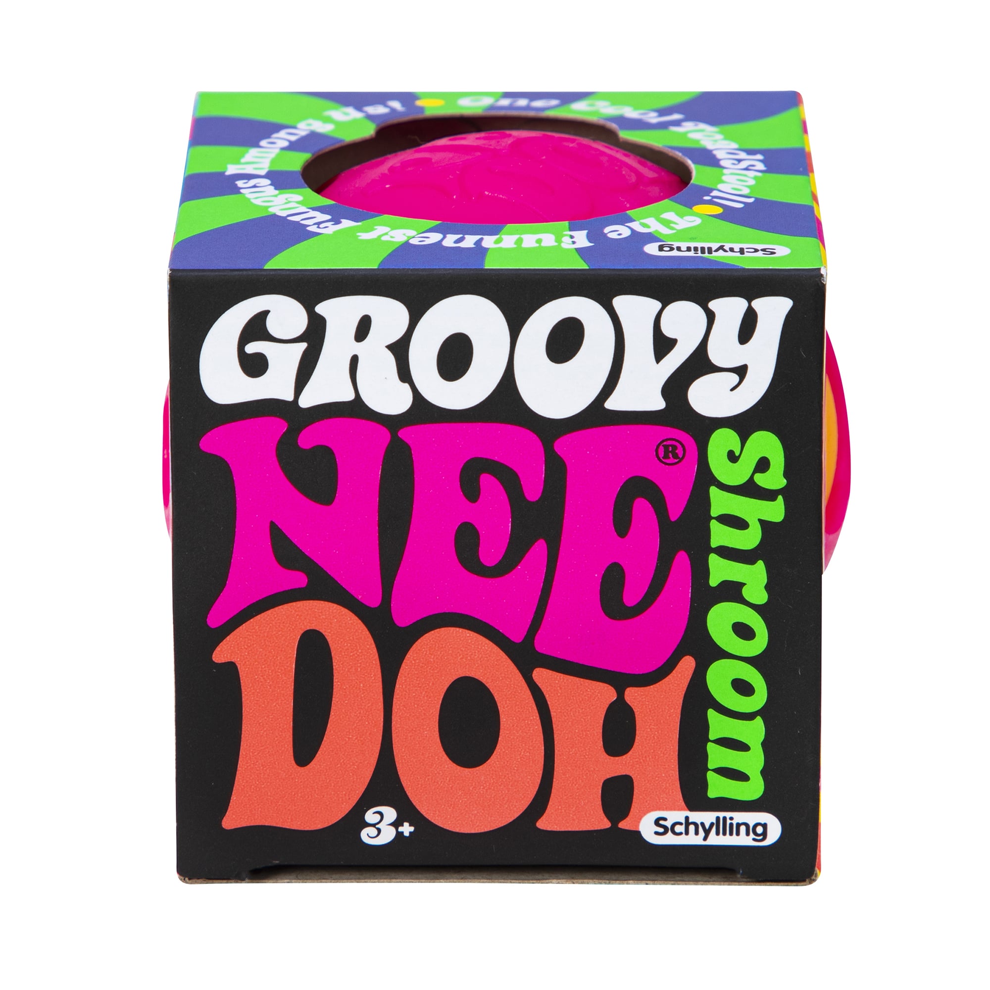 NeeDoh Groovy Shroom J3 - Package Front - Orange with Pink Top Mushroom