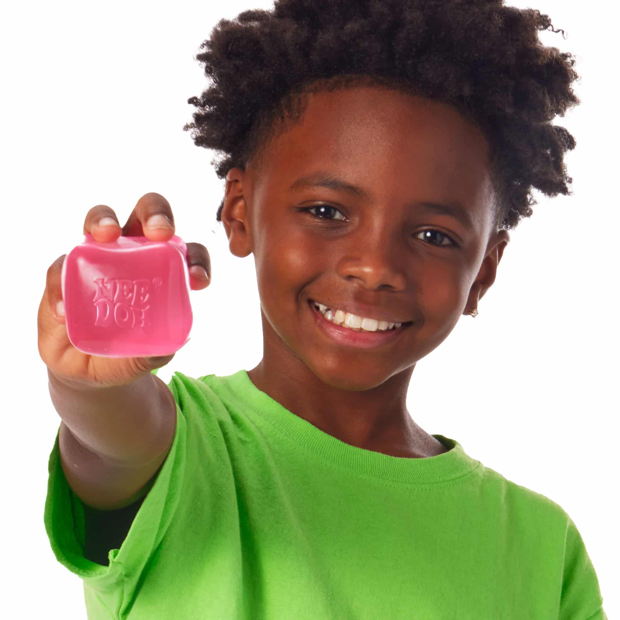 NeeDoh Nice Cube X2 Lifestyle of boy squeezing pink Nice Cube X2