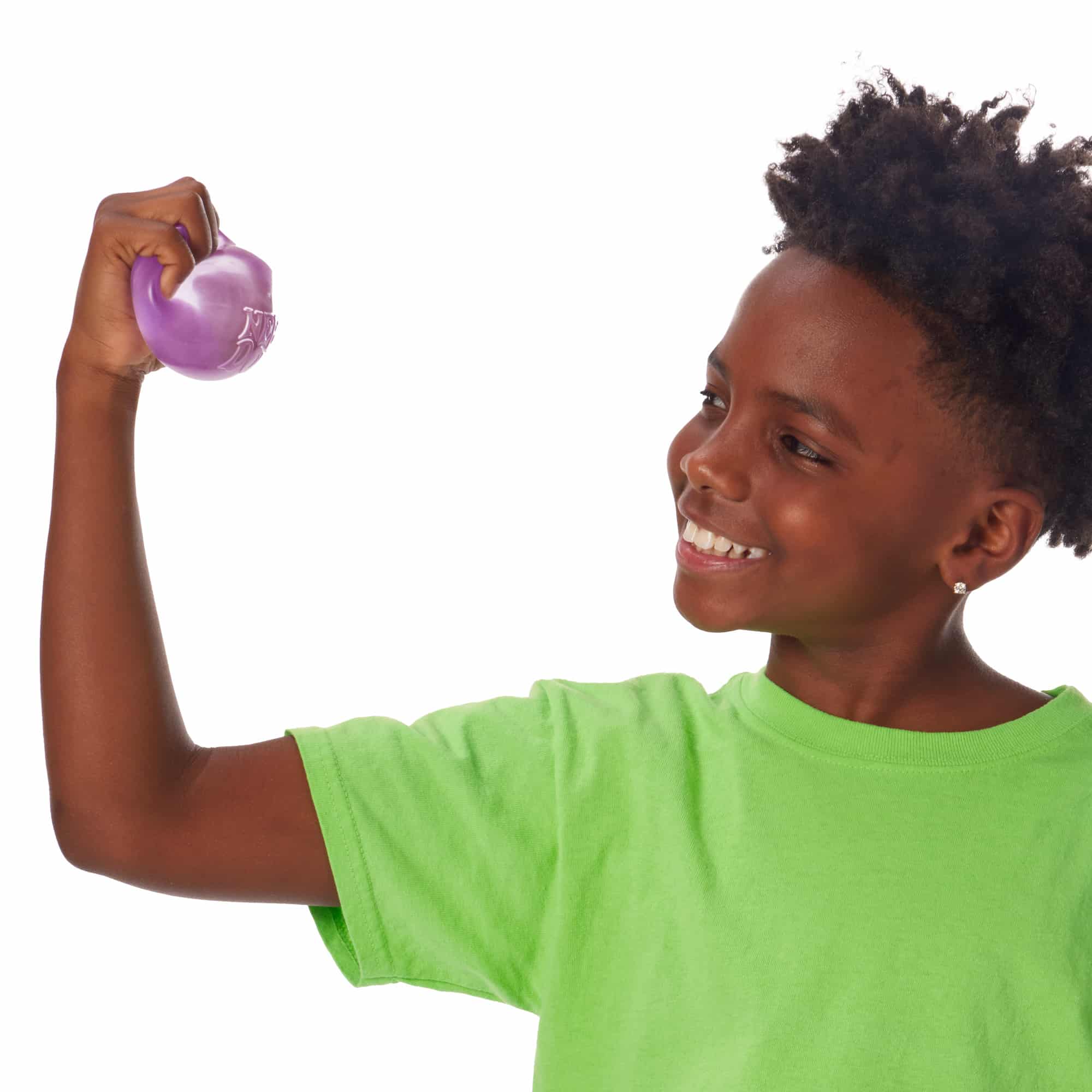 NeeDoh Nice Cube X2 Lifestyle of boy squeezing purple Nice Cube X2